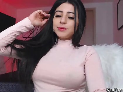Black haired amateur beauty all round pink tight blouse with hoax heavy tits